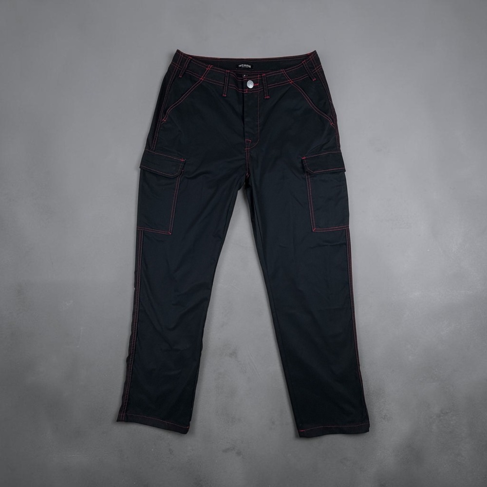 True Religion Mens Jet Black Red Contrast Stitch Cargo Pants 108335 Size 33 NEW